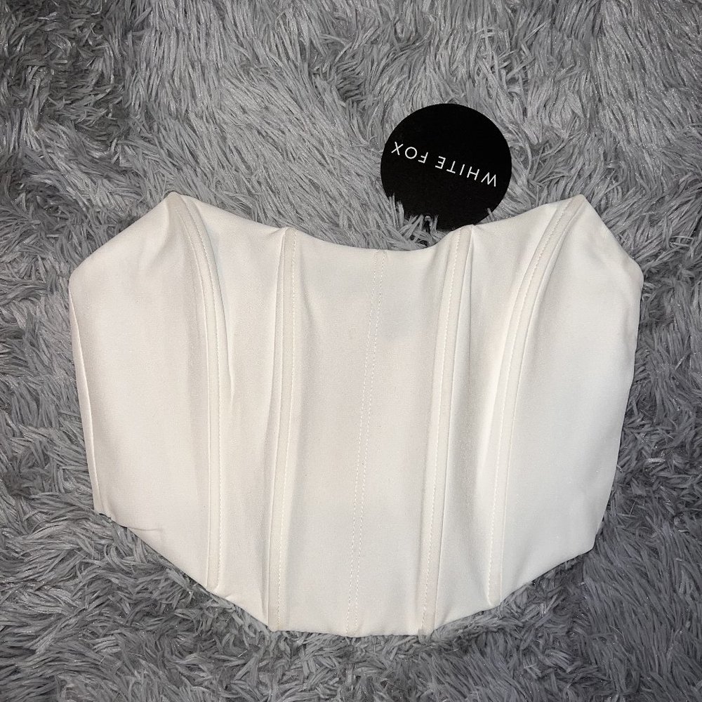 White Corset Pointed Strapless Crop Top